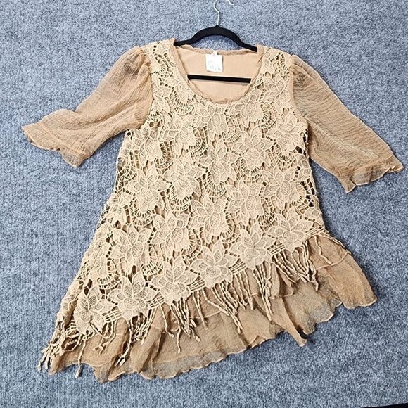 Pretty Angel Layered Asymmetrical Lace Top Tunic Peasant Boho Fairy Lagenlook S - Picture 1 of 13